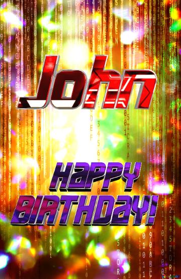 John Happy Birthday! Matrix Style Wishes Color Blurred Background Red Digital Technology Background ...