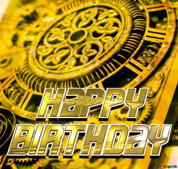 Steampunk Style Happy Birthday Card Steampunk  Gold Background