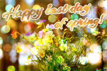 Happy Last Day Of Spring! Bouquet Of Forest Flowers Art Greeting Card Background