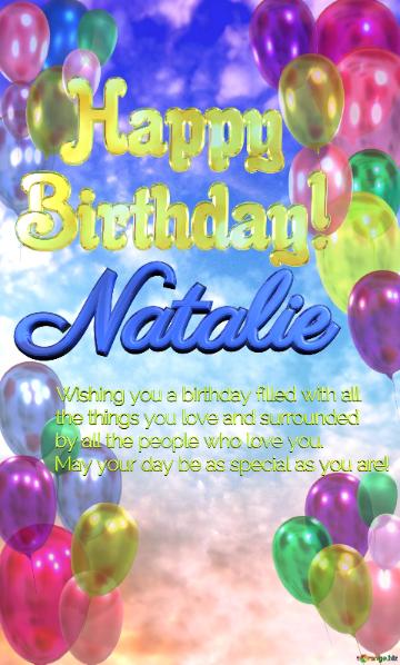 Wishing Happy Birthday Natalie! Frame sky inflate balloons background