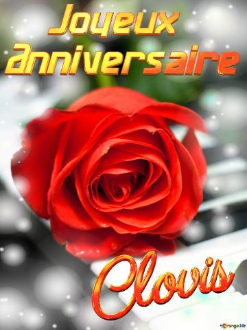 Clovis Joyeux  Anniversaire Fond De Carte De Musique Fleur Rose