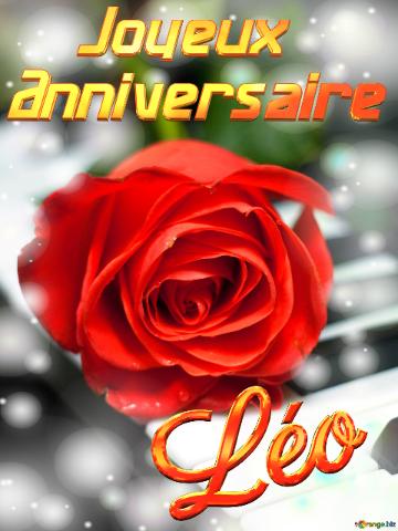 Léo Joyeux  Anniversaire Fond De Carte De Musique Fleur Rose