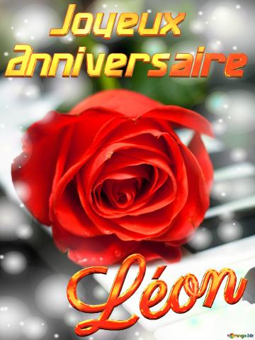 Léon Joyeux  Anniversaire Fond De Carte De Musique Fleur Rose