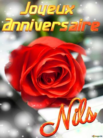 Nils Joyeux  Anniversaire Fond De Carte De Musique Fleur Rose