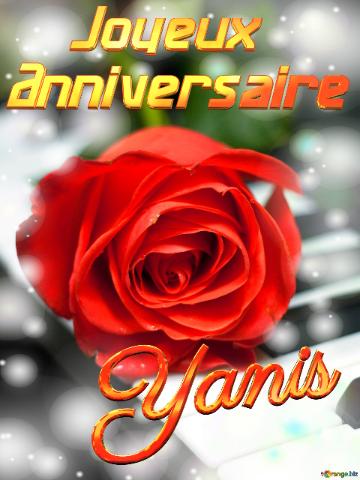 Yanis Joyeux  Anniversaire Fond De Carte De Musique Fleur Rose
