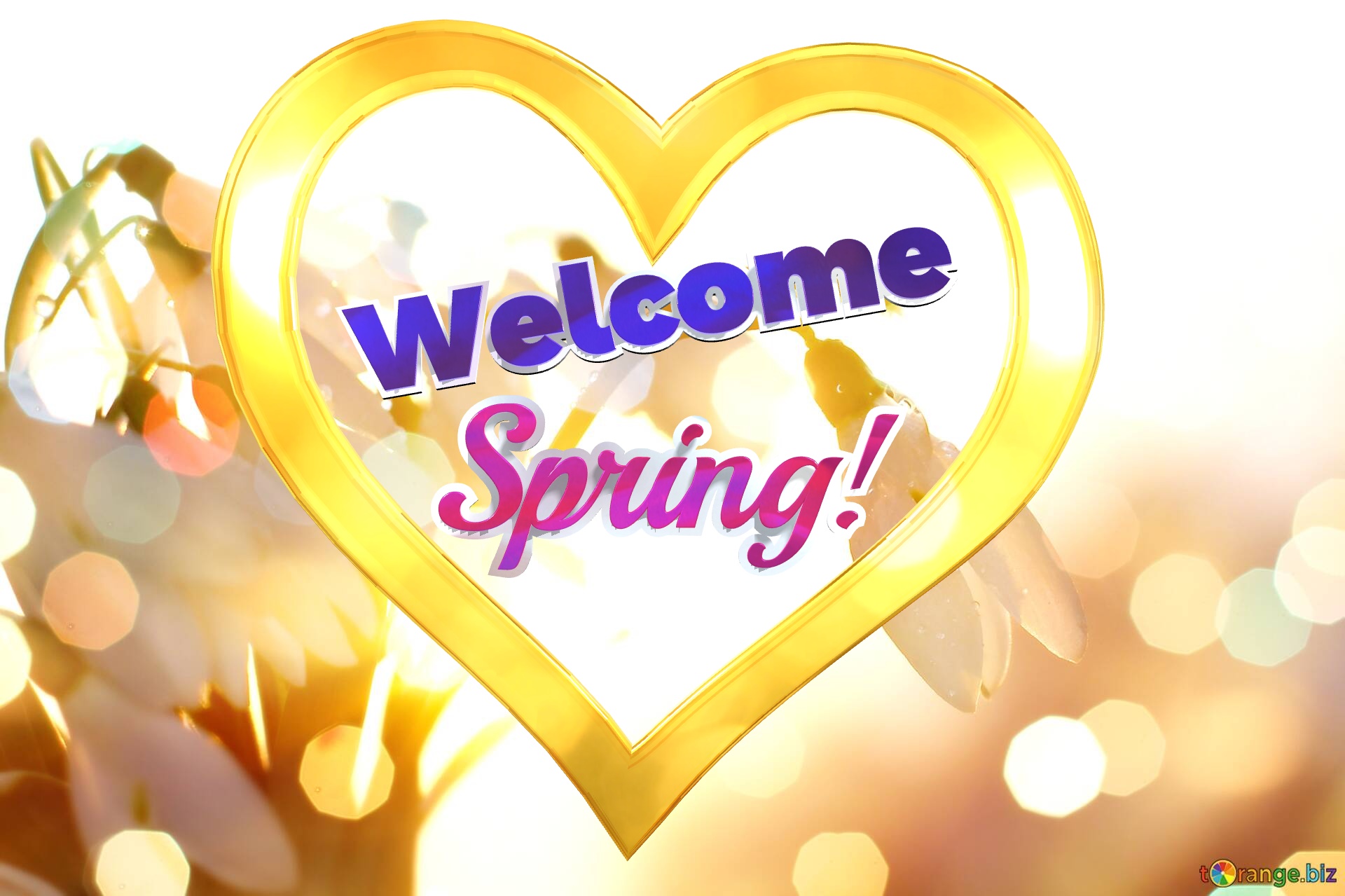 Gold heart Welcome Spring! Spring background №0