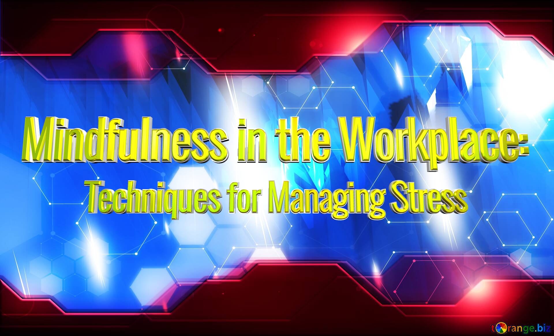 Mindfulness in the Workplace: Techniques for Managing Stress  Blue futuristic shape. Computer generated abstract background. Hi-tech Concept Red Technology №0