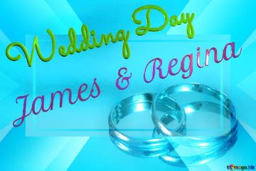 Wedding Day James & Regina  Engagement gold rings blue background