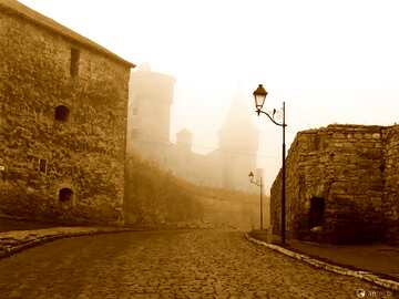 FX №879 Monochrome. Ancient streets of the ancient city in the mist.