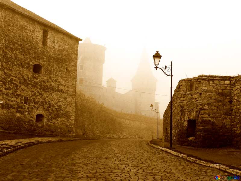 Monochrome. Ancient streets of the ancient city in the mist. №352