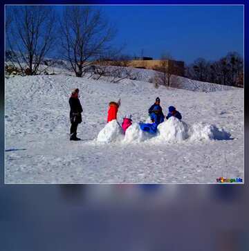 FX №100975 snowman children playing