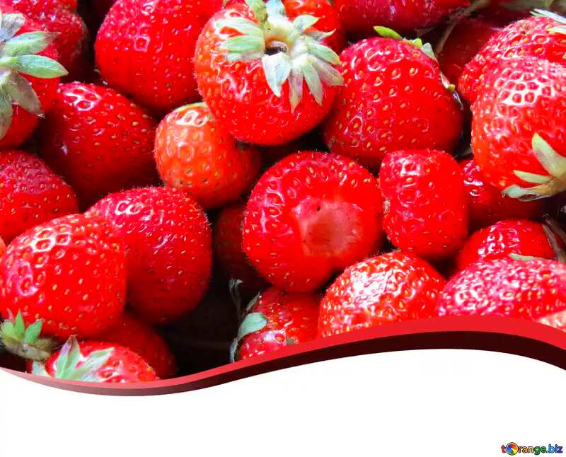 Background strawberries red ribbon border №22393
