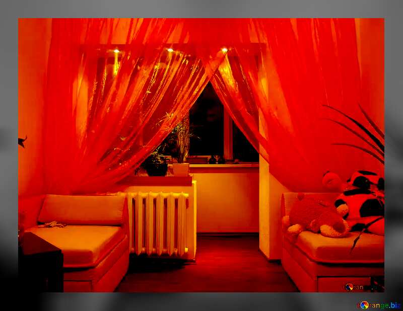 red  curtains window backlight light grey fuzzy border №613