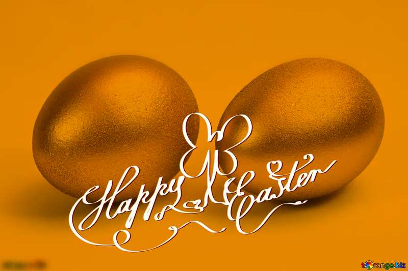 Two  gold  eggs. happy easter card №8235