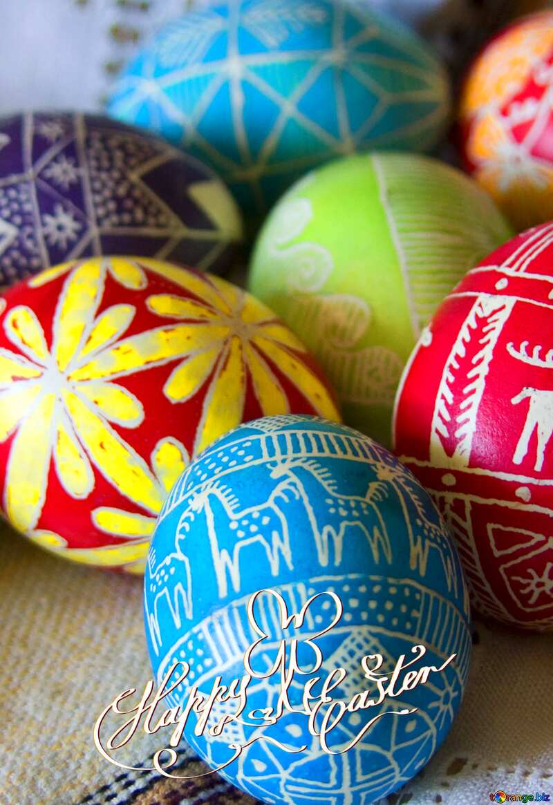 card  inscription happy Easter colors eggs №9704