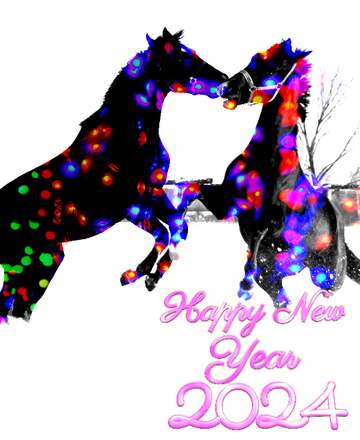 FX №136550 Horses  Colored lights background happy new year 2024