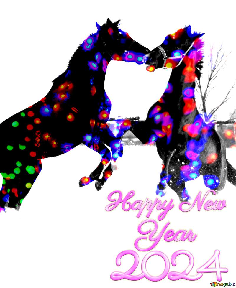 Horses  Colored lights background happy new year 2024 №3964