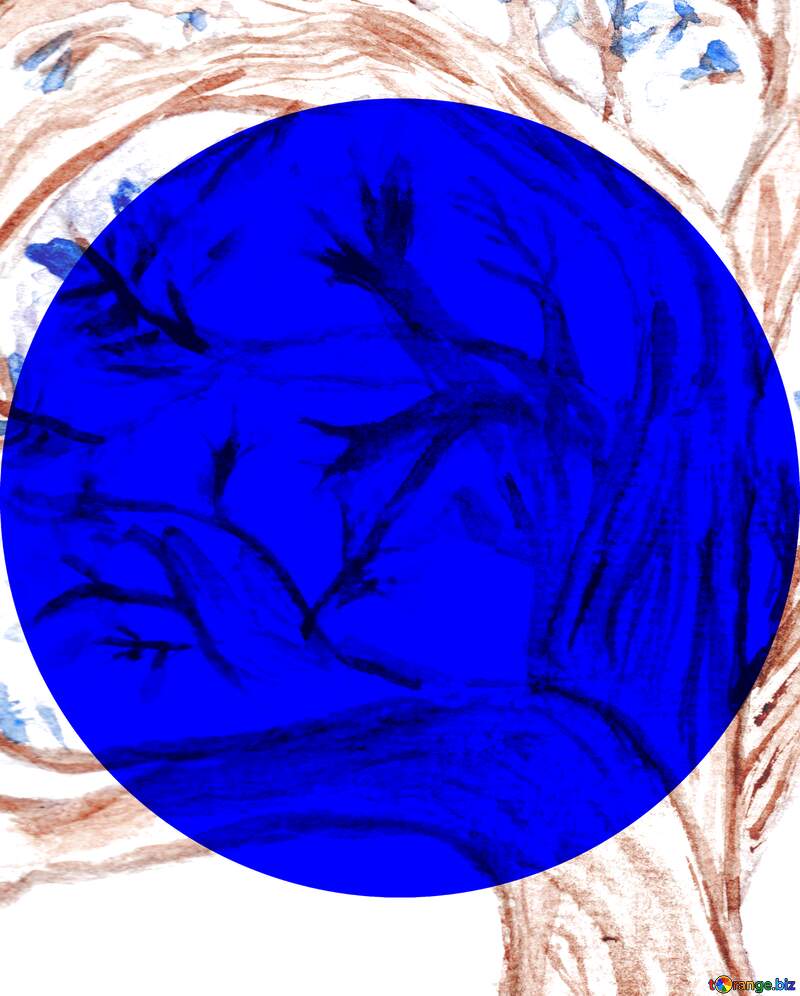 blue circle and tree Watercolor №49601