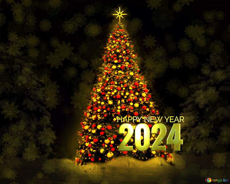 Christmas tree Shiny happy new year 2024 background №40739