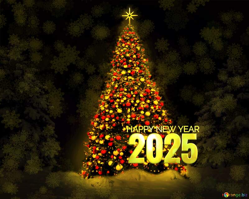 Christmas tree Shiny happy new year 2025 background №40739