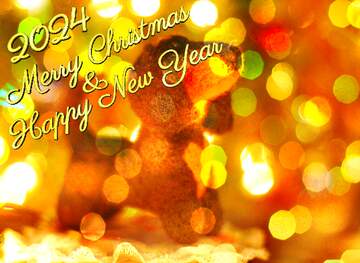 FX №148489 Happy new year 2024  Christmas bokeh greetings background. Fancy dog.