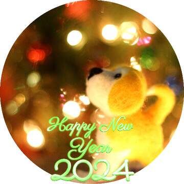 FX №148326 Happy new years 2024 Christmas Copyspace congratulations. Place circle frame yellow dog.