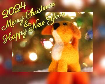 FX №148448 Happy new year 2024  yellow dachshund dog. Copyspace greetings background.