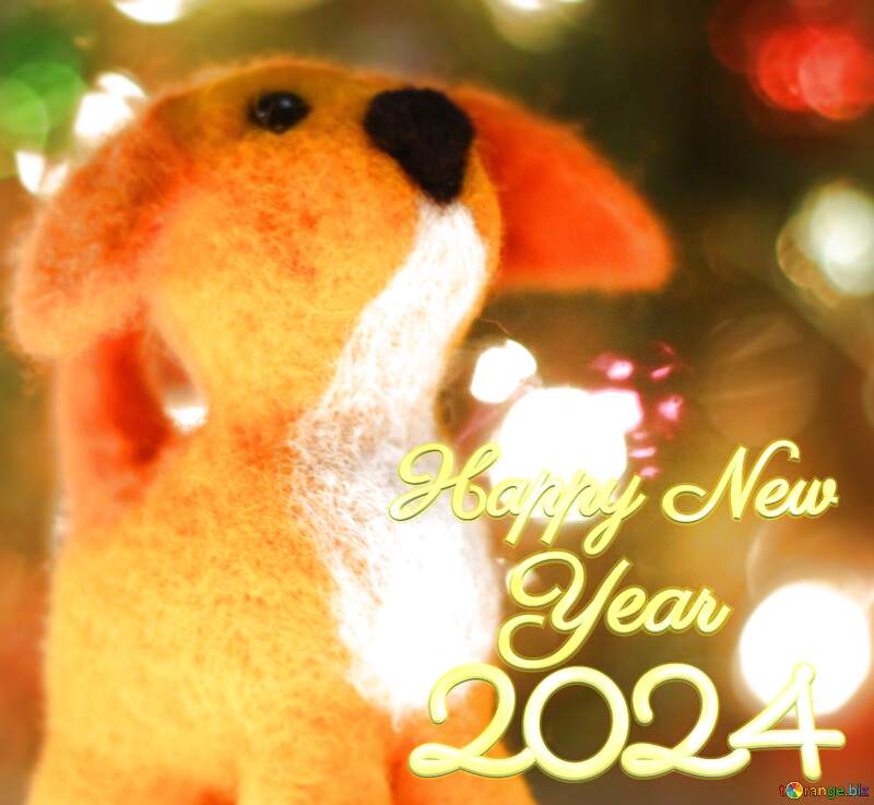 Happy new year 2024  puppy dog. Copyspace greetings background. №49634