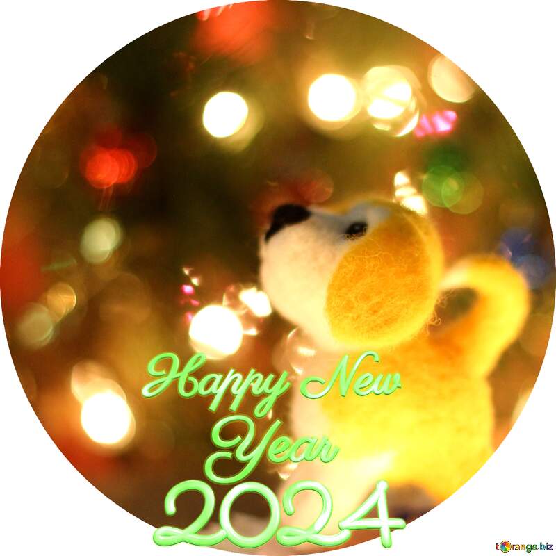 Happy new years 2024 Christmas Copyspace congratulations. Place circle frame yellow dog. №49613