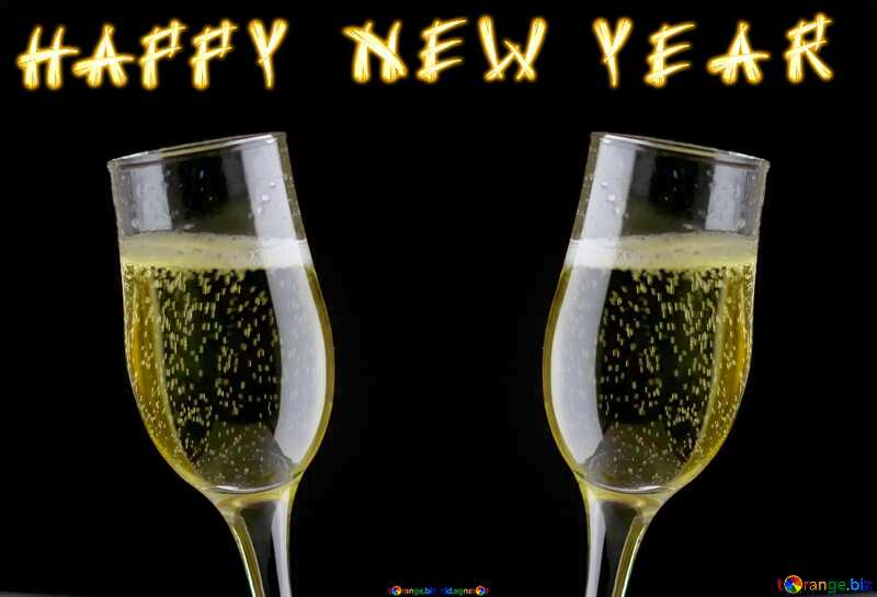 Two Champagne in glass  text happy new year card №25757