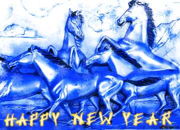 FX №166793 Blue  horses  Christmas background card text happy new year