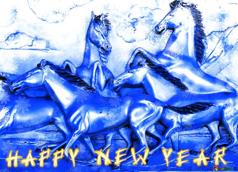 Blue  horses  Christmas background card text happy new year №8308