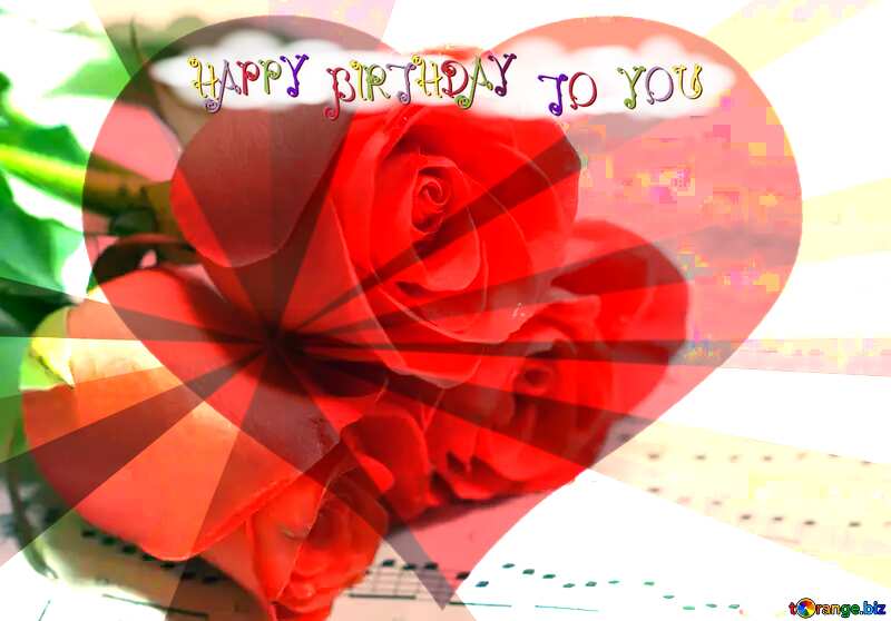  happy birthday card heart roses flowers bouquet №7202