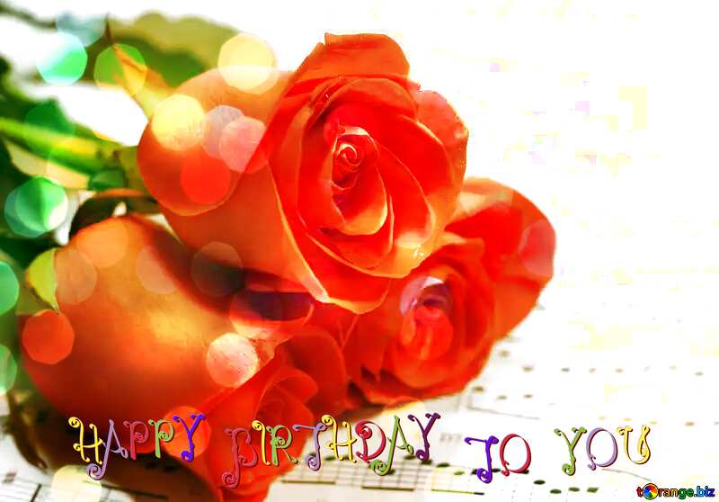 happy birthday card with  Roses flower  and music  notes №7202