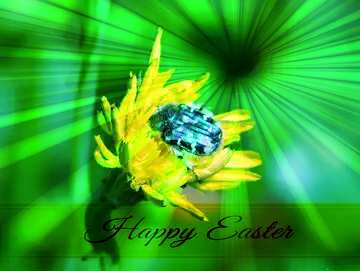 FX №169824 Beetle on flower Inscription Happy Easter on Background with Rays of sunlight