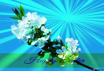 FX №169834 A branch of flowering tree Inscription Happy Easter on Background with Rays of sunlight