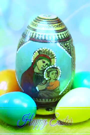 FX №169469 Face of the Virgin and Child on an Easter egg Happy Easter card write text background