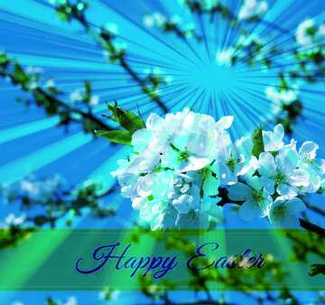 FX №169830 Flowering tree Inscription Happy Easter on Background with Rays of sunlight
