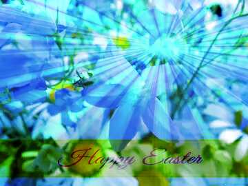 FX №169907 Garden  flowers. Inscription Happy Easter on Background with Rays of sunlight