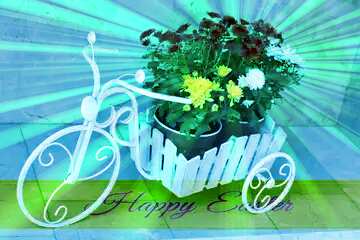 FX №169559 Moto flowerpot Inscription Happy Easter on Background with Rays of sunlight
