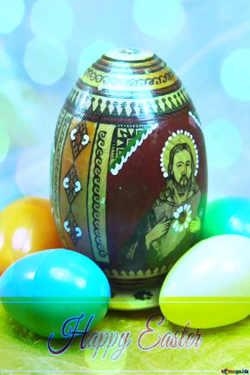 Easter egg with icon Happy Easter card write text background №4319