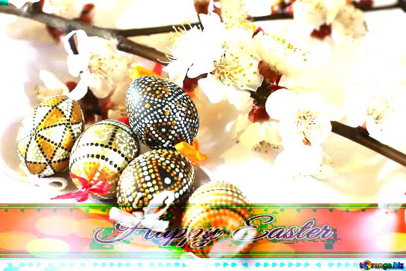Easter holiday Inscription Happy Easter on bokeh ribbon №29964