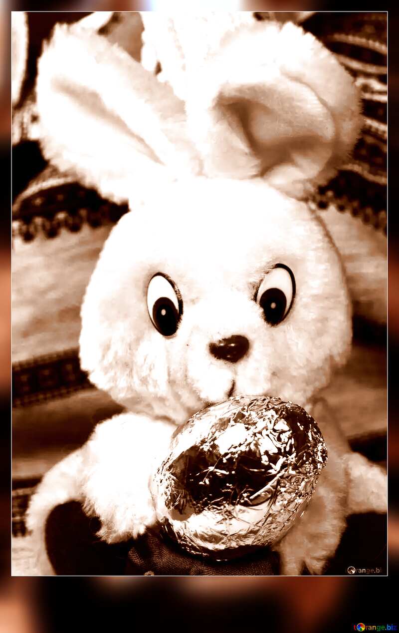 Monochrome card Easter rabbit with chocolate egg №4321