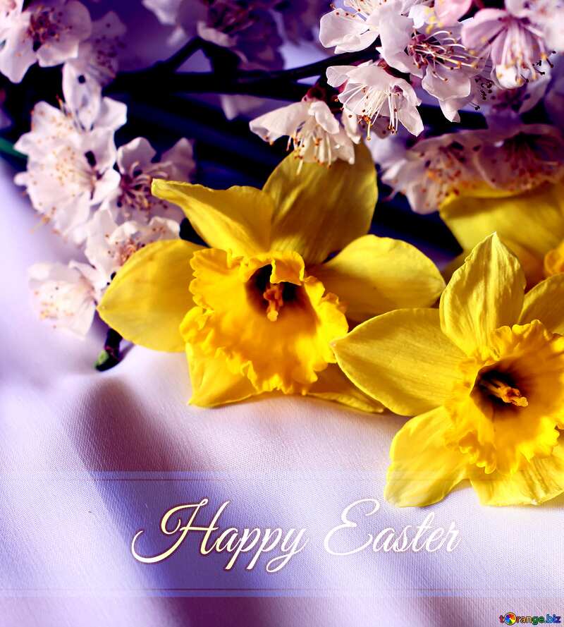 Spring bouquet Blue card with Inscription Happy Easter №29972