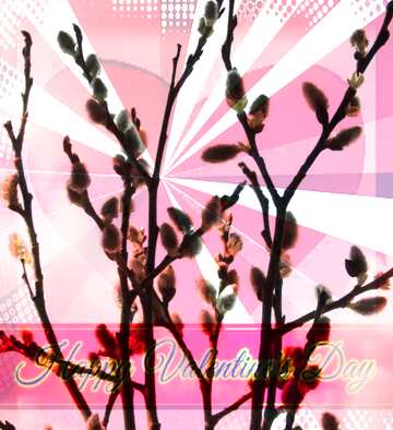FX №170655 Flowers  willow  on  background  sky Greeting card retro style background Lettering Happy...