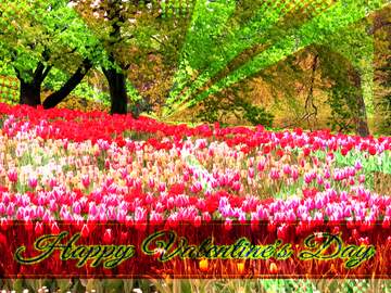 FX №170511 Flower garden Greeting card retro style background Lettering Happy Valentine`s Day