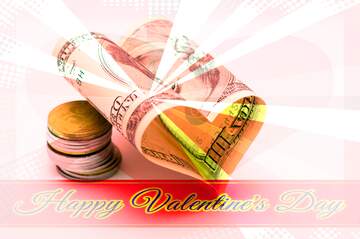 FX №170755 Heart of money Greeting card retro style background Lettering Happy Valentine`s Day