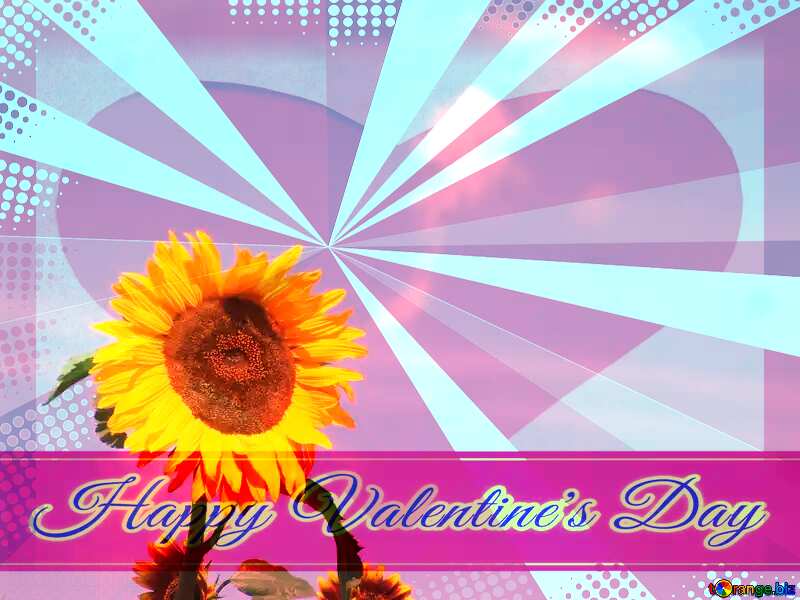  blue sky. Sunflower . Greeting card retro style background Lettering Happy Valentine`s Day №2490