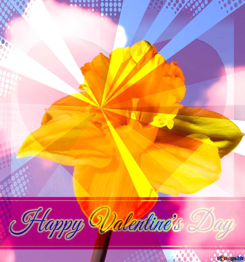 Flower against sky Greeting card retro style background Lettering Happy Valentine`s Day №30947