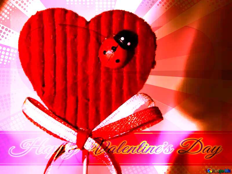 Heart with ladybird Greeting card retro style background Lettering Happy Valentine`s Day №3611